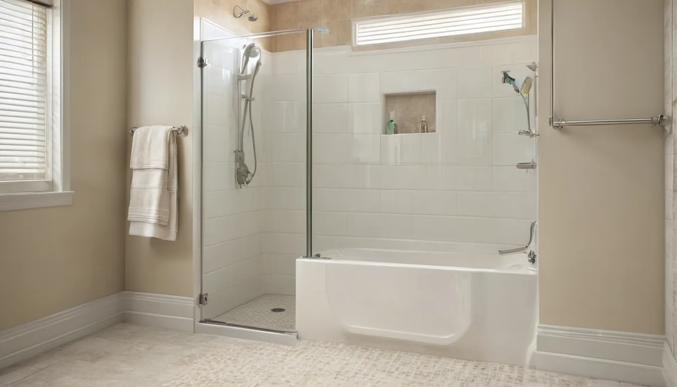 Older homeowner stepping into a low-threshold walk-in shower after a tub-to-shower conversion in a Pevely home